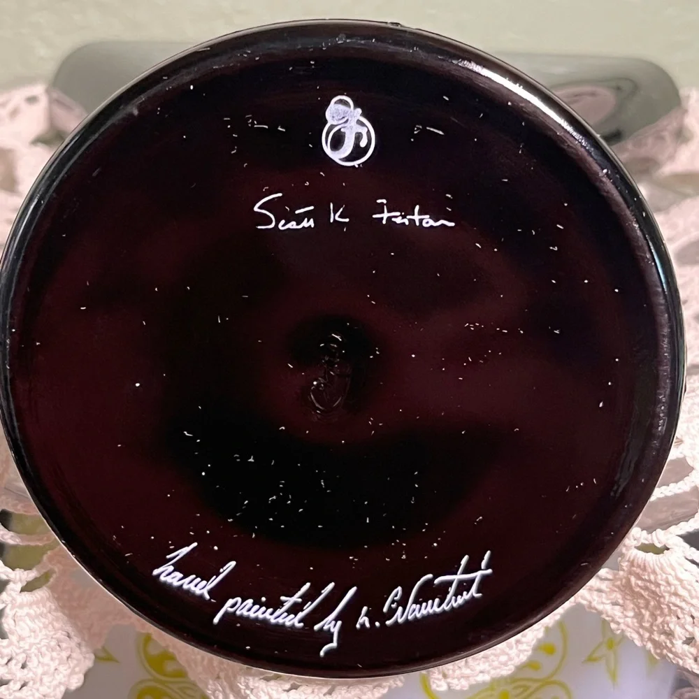 Vintage Fenton Black Amethyst Fan Vase – Hand Painted & Signed